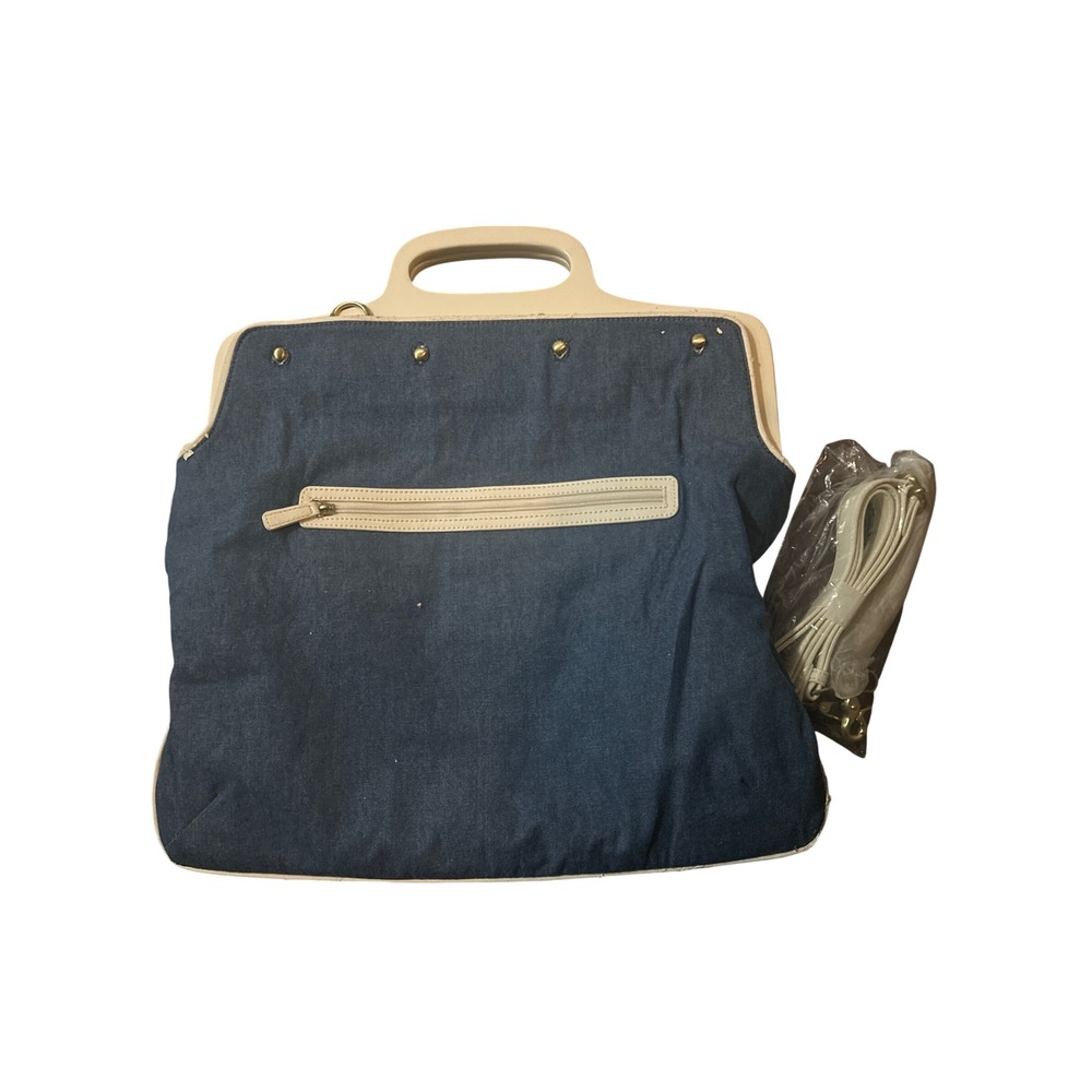 Deesigns by Dee Ocleppo Denim Handbag Blue White Frame Handle Crossbody Satchel